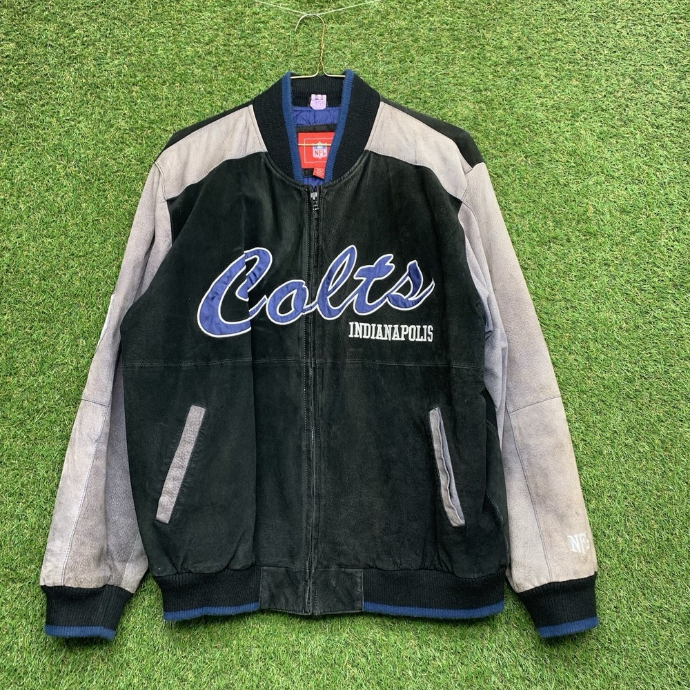 Vintage Indianapolis Colts Leather Jacket Mens Large Suede Black Heavy Full Zip